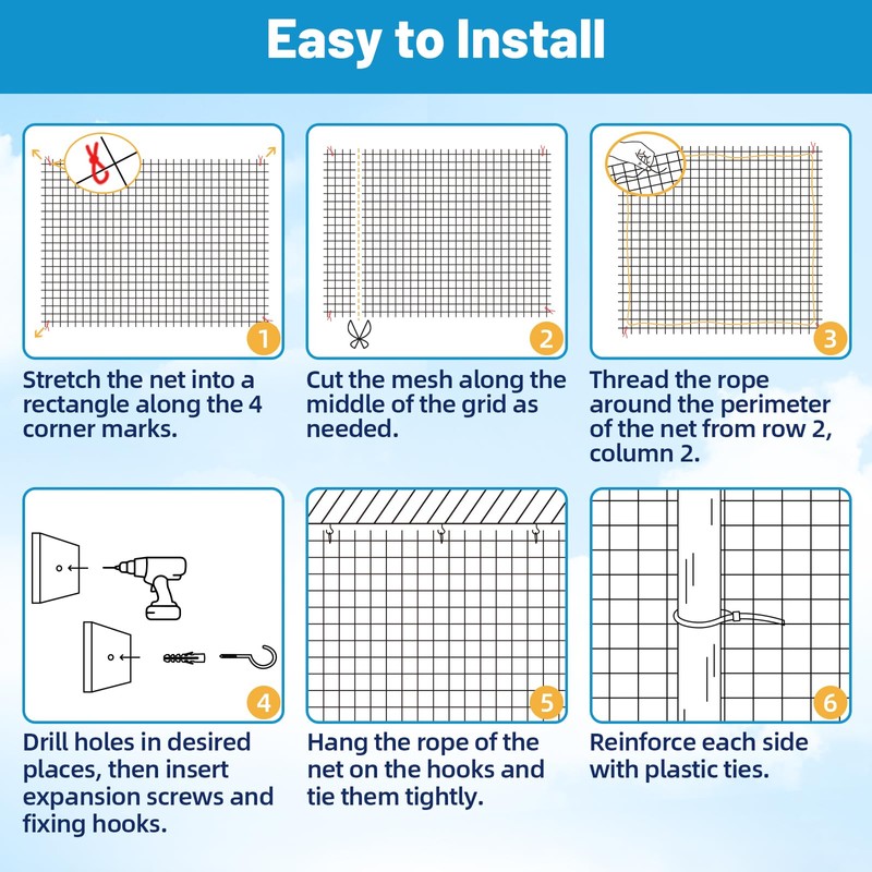 Lewondr Cat Netting Balcony, 10x13ft Steel Wire Reinforced Balcony Screen