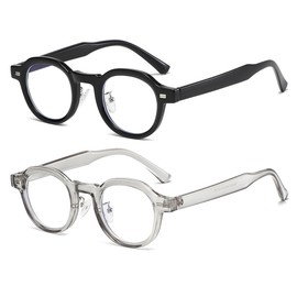 JOVAKIT Trendy Round Blue Light Blocking Glasses for Women Men Retro Vintage Circle Style Non-prescription Computer Glasses (Black+Transparent Grey)