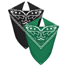 Van Der Rich ® Pack of 2 Bandanas 100% Cotton Head Scarf for Men Women (Black-Fir, TU)