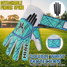 HHH Football Goalkeeper Gloves For Boys, Kids Youth Adult Soccer Goalie Gloves with 4mm Latex Finger Spine Protection Super Grip Palm Goalkeeping Gloves (Aqua, 5)