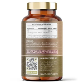 TMG (Trimethylglycine) - 120 x 600mg Capsules - for Optimal Methylation & Homocysteine Levels - Ultra Pure & High Strength - UK Made to GMP Standards - Pullulan