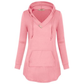 Miusey Lightweight Hoodie,Ladies Pleated Blouse Tunics Top Fall Soft Surrounding Pastel Pure Color Roomy Comfy Modest Sporty Texture Flattering Pretty Sweatshirts for Women Maternity Popover Pink XXL