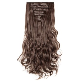 24 Inch 8 Pcs 18 Clips Clip in Hair Extensions Long Wavy Curly Full Head Thick Weft Real Natural Hairpiece Medium Brown
