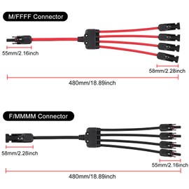 ACEIRMC 2 Pairs Solar Panel Connectors 1 to 4 Y Branch PV Connector Kit 1 Pair Solar Parallel Adapter 30A IP67 Waterproof Solar Panel Splitter Cable for RVs Roof (M/FFFF, F/MMMM)