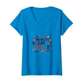 World's Greatest Uncle Fun Celebration Gift V-Neck T-Shirt, Women, Sapphire Blue
