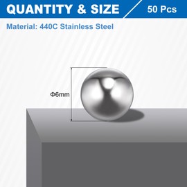 sourcing map 6mm Bearing Balls, 50 Pcs 440C Stainless Steel G10 Precision Balls Metric Mixing Balls for Bearings Bicycles Casters