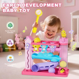 Toddler Musical Toys for 1+ Years Old Girls,Fine Motor Skills Developmental Baby Toy 12-18-24+ Months,Bilingual Toddler Learning Ball Drop Toy,Infant Birthday Gifts Toys for 1 2 Year Old Girl(Pink)