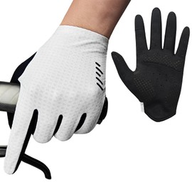 VXW Bike Gloves for Men Women Cycling - Full Finger with Reflective Strips &Anti-Slip Shock-Absorbing Pad for Bicycle/Mountain Bike/Workout/MTB/Gym (White, Small)