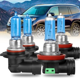 Fits for HONDA PILOT (2006-2018) 9005/HB3 High Beam + H11 Low Beam Combo, High Performance Halogen Headlight Bulbs, Ultra Bright Plug-n-Play Light Bulbs, IP68 Waterproof, 5500K White Light, 4P