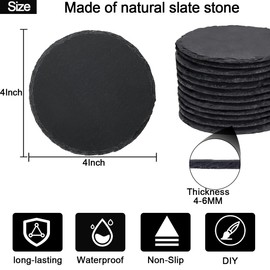 AYSUM 4 Inch Black Stone Coasters with Metal Holder, 24 Pieces Square Slate Drink Coasters Set with Metal Holder, Bulk Square Slate Coaster with Anti-Scratch Backing for Coffee, Kitchen, Office