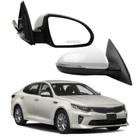 Dasbecan Left Driver Side Mirror Compatible With 2016 2017 2018 Kia Optima Rearview Mirror with Signal Light/Power Glass/Manual Folding/White Pearl Replace# KI1320200 87610-D5000 (5pin)