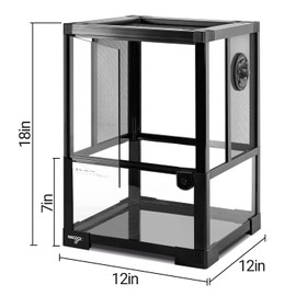 WACOOL TERRA Vertical Habitat Tank 10 Gallon for Tree Dwelling Reptiles and Amphibians, 360°Full Vision Glass Reptile Terrarium 12" x 12" x 18" with Double Side Mesh Panels