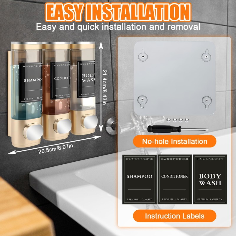 AGJIQ Soap Dispenser, Shampoo and Conditioner Dispenser for Shower, 3