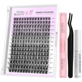 VEYESBEAUTY Eyelash Extensions Set, 5-Second Eyelash Clusters, Lashes, DIY Clusters, Eyelash Extensions, False Eyelashes, Lash Bond and Seal False Eyelashes (Boldeye Kit, 8-16 mm)