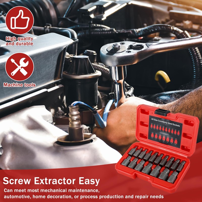 17Pcs Screw Extractor Set Hex Head Easy Out Bolt Extractor