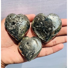 Beautiful Druzy Peru Pyrite Crystal Puffy Heart Hand Carved Healing Crystals Hearts Home Decor Gift Antique Peruvian Shiny Flashy Love Gift
