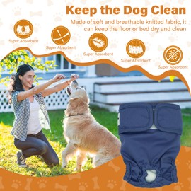 JOJHDR 3 Pack Female Dog Diapers Washable - Premium Reusable Diapers for Dogs in Heat - Highly Absorbent for Puppies, Incontinence - Multiple Colors & Sizes(M, Black+Grey+Blue)