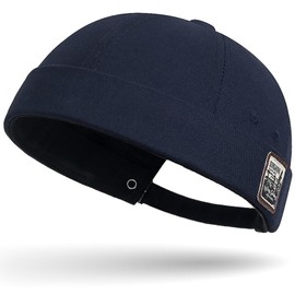 DIYDECAL Brimless Docker Cap,Skullcap Beanie, Retro Sailor Hat for Mens Womens Navy Blue