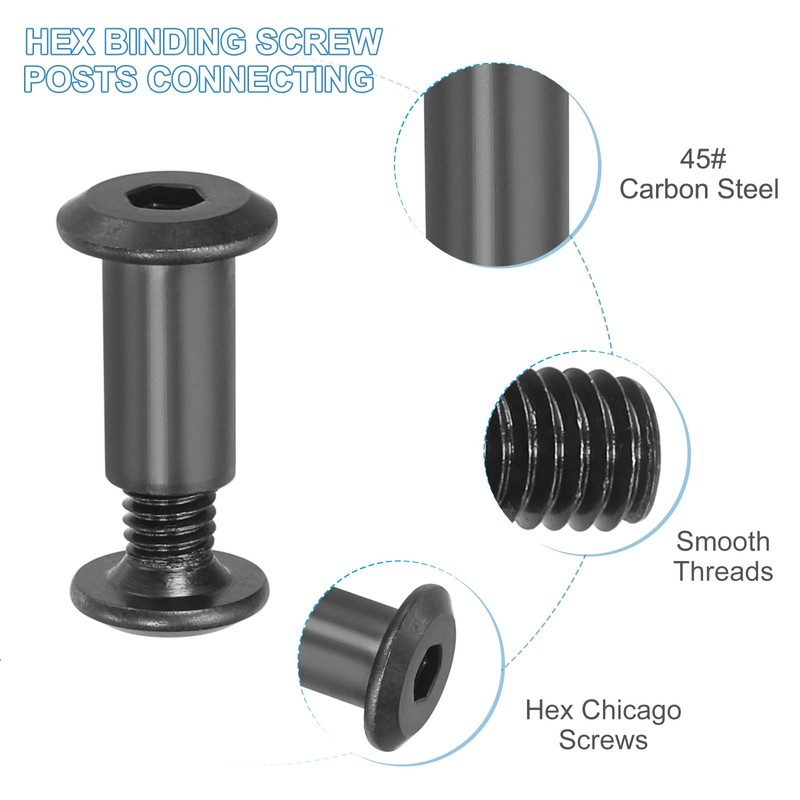 PATIKIL 20 Sets M6x10mm Hex Chicago Screws Binding Screw Post