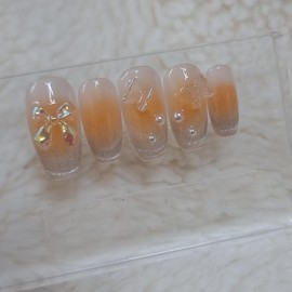 Yeongrong Orange Fly Handmade Nail Tips - Points / 영롱 오렌지 플라이 수제네일팁 - 포인트
