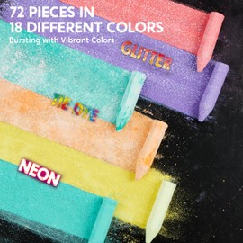 JOYIN 72 PCS Washable Sidewalk Chalks Set in 12 Packs, 18 Colors, Including 12 Tie Dye, 12 Glitter & 12 Neon Colors, School Supplies, Classroom Must Haves, Gift for Kids