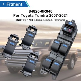 Window Switch Assembly with 3 Single Switches & LED Backlight, Compatible with Toyota Tundra/Sequoia 2007-2021 Models (Driver Side + Passenger/Rear Doors) (Four-Door one-Button swifch, Ice Blue)