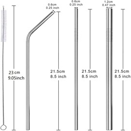 13-Piece Premium Stainless Steel Straw Set – Reusable Metal Straws with 4 Straight, 5 Bent, 2 Wide Boba Straws & 2 Cleaning Brushes – Eco-Friendly & Durable Straws (Silver)