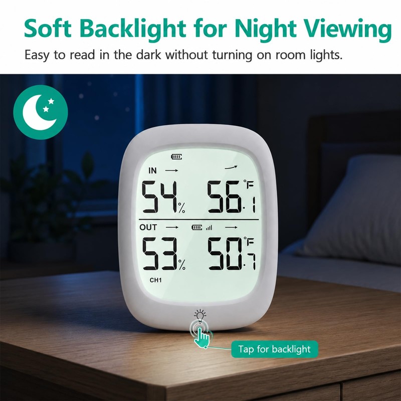 RUIKORING Wireless Indoor Outdoor Thermometer Hygrometer, 330 ft Sensor