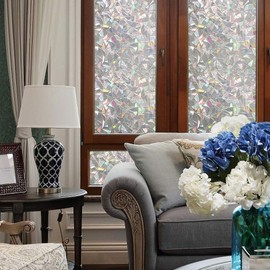 3D Window Film No Glue Privacy for Glass Sticker Static Cling Heat Control Anti UV Non-Adhesive Decorative Crescent 17.7 Inch x 6.5 Feet