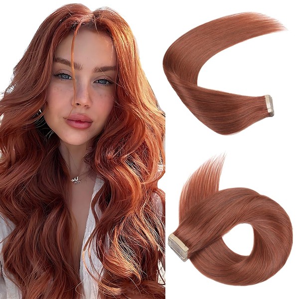 HotLulana Tape Extensions Real Hair Dark Red Brown Extensions Real