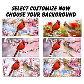 Red Cardinal Front License Plate with Custom Background Options