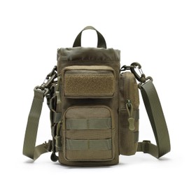 MOLLE Water Bottle Carrier Bag with Adjustable Shoulder Strap, Large Capacity, Multi-Functional Daily Use Universal Tool Pouch for Hiking, Biking, Fishing or Others Outdoors Sports(Green)