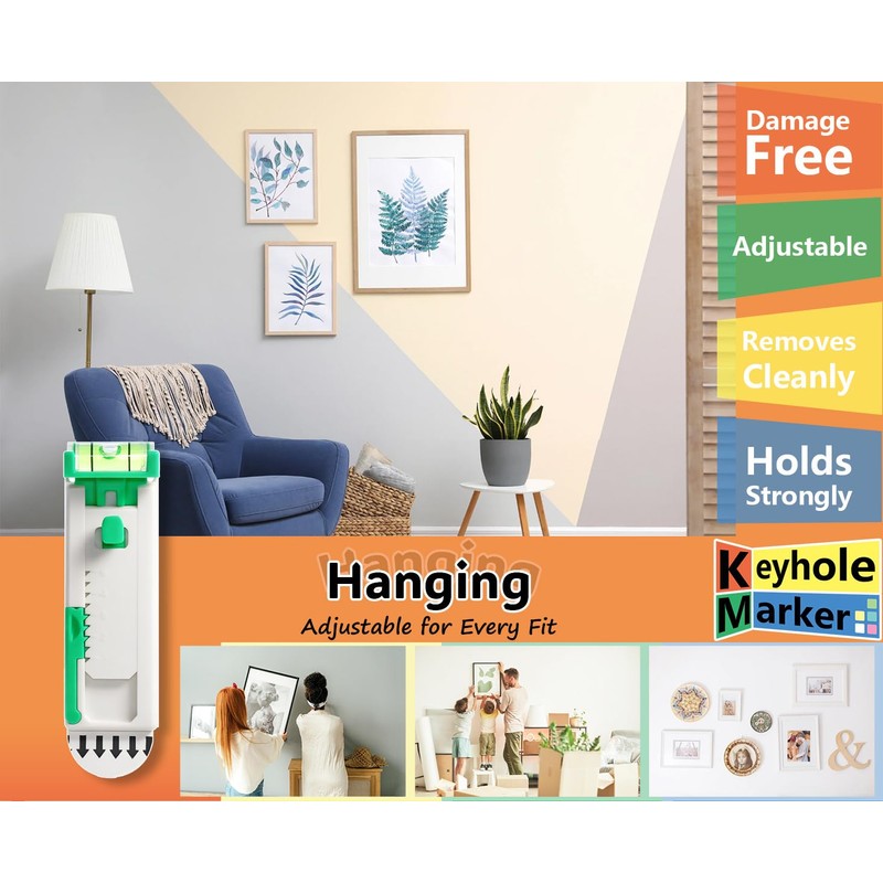 Damage Free Picture Hangers, No-Drill Adjustable Wall Hooks with Bubble