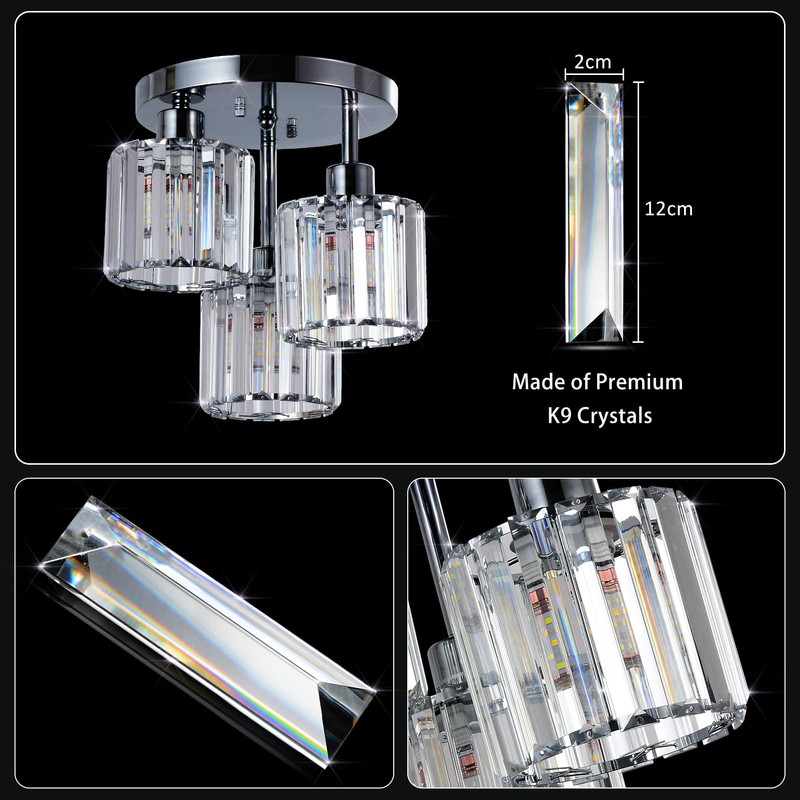 PAUFUL Semi Flush Mount Ceiling Light,3-Light Modern Close to Ceiling