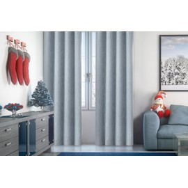 Blue Solid Full Blackout Curtain Heavy Linen Texture Window Treatment for Bedroom Noise Reducing Thermal Insulated Drapes 8 Grommets Top for Living Room with Liner, Chambray Blue, 50" x 84", 2 Panels