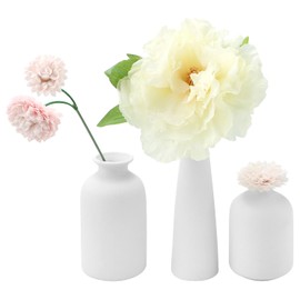 QWORK White Ceramic vase Set-3 for Home Decor- Grade Kaolin, Modern Boho Vases, Flower Decorative Vases for Living Room, Coffee Table, Farmhouse, Entryway, Bedroom Decor