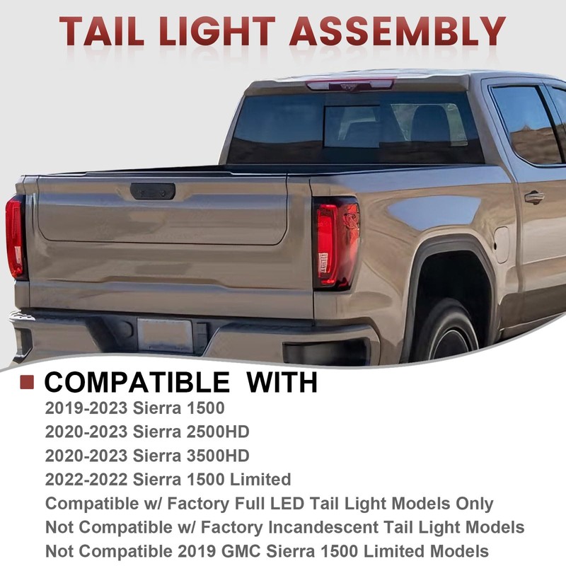 CONLLCON LED Tail Lights Assembly Compatible with 2019-2023 GMC Sierra