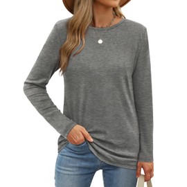 XIEERDUO Women's Long Sleeve Tops Casual Crewneck Plain T Shirts for Women Cozy Gray S