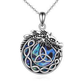 VENACOLY Dragon Necklace Sterling Silver Abalone Shell Celtic Dragon Pendant Dragon Viking Mother's Day Jewellery Birthday for Women Men