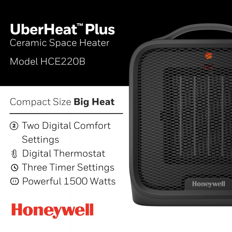 Honeywell UberHeat Plus Ceramic Space Heater for Small Rooms, Black