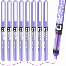 8 Purple Pen, Purple Pens for School, Smooth Writing Purple Biro Pens Set, 0.5mm Purple Ink pen for Writing, Marking, Colouring, Rollerball Pens for Kids, Adults, Stationery Supplies Stocking Fillers