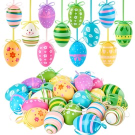 Moscare 12 Pcs Easter Hanging Eggs, Painted Imitation Egg Hanging Decoration Hanging Ornaments for Easter Decoration, Random Styles (12Pcs)