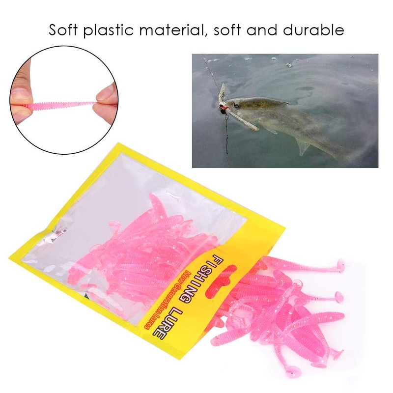 Micro Worms for Trout,Fishing Lures,50PCS Soft Plastic T Tail Grub