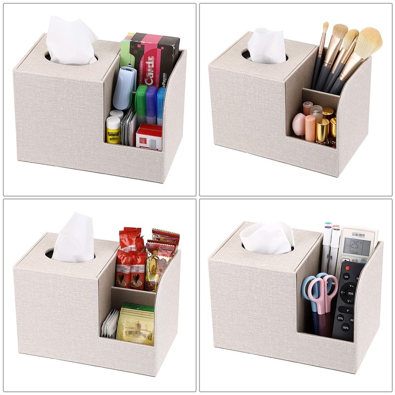 BTSKY Linen Beige Square Tissue Box Cover With Two Side