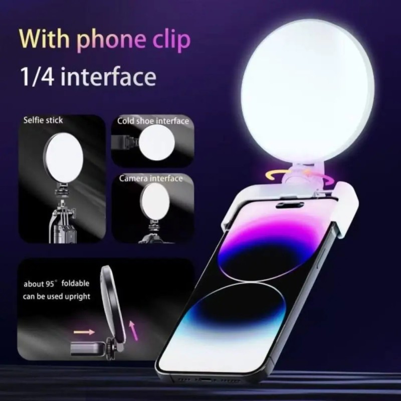 Portable USB Rechargeable Selfie Fill Light Adjustable Brightness with Phone