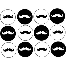 Set of 12 Black & White Moustaches 1.25" Pinback Buttons Pins Moustache