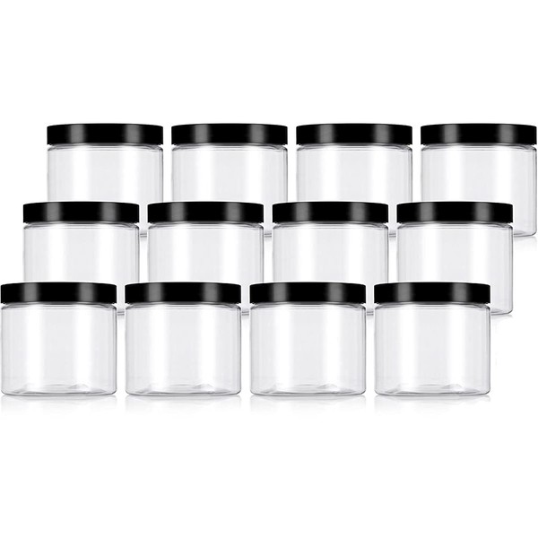 JUVITUS Clear Large 16 oz PET Plastic (BPA Free) Refillable Jar - (12 pack) + Labels