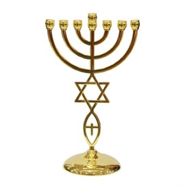 Jewish Messianic Gold Temple Menorah 8.5 inches Tall
