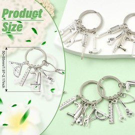 Stiesy 5 Pcs Mini Wrench Tool Keychain Metal Antique Silver Spanner Screwdriver Chainsaw Hammer Measuring Tape Keyring Pendant for Dad Father’s Day Birthday Gifts
