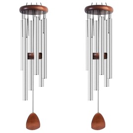 Bursvik Large Aluminium Wind Chimes 37 Inches to Create a Zen Atmosphere Suitable for Outdoor, Garden, Patio Decoration Classic Chimes with Wind Catcher Suitable as A Gift for Unisex Silver 2 Pack
